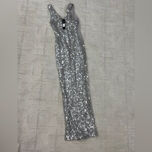 Fashion Nova Shimmering Silver Dress